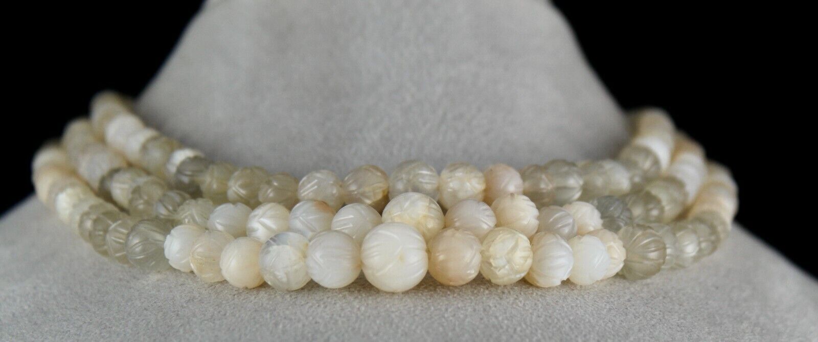 NATURAL MULTI MOONSTONE BEADS CARVED 3 LINE 667 CTS GEMSTONE LADIES NECKLACE