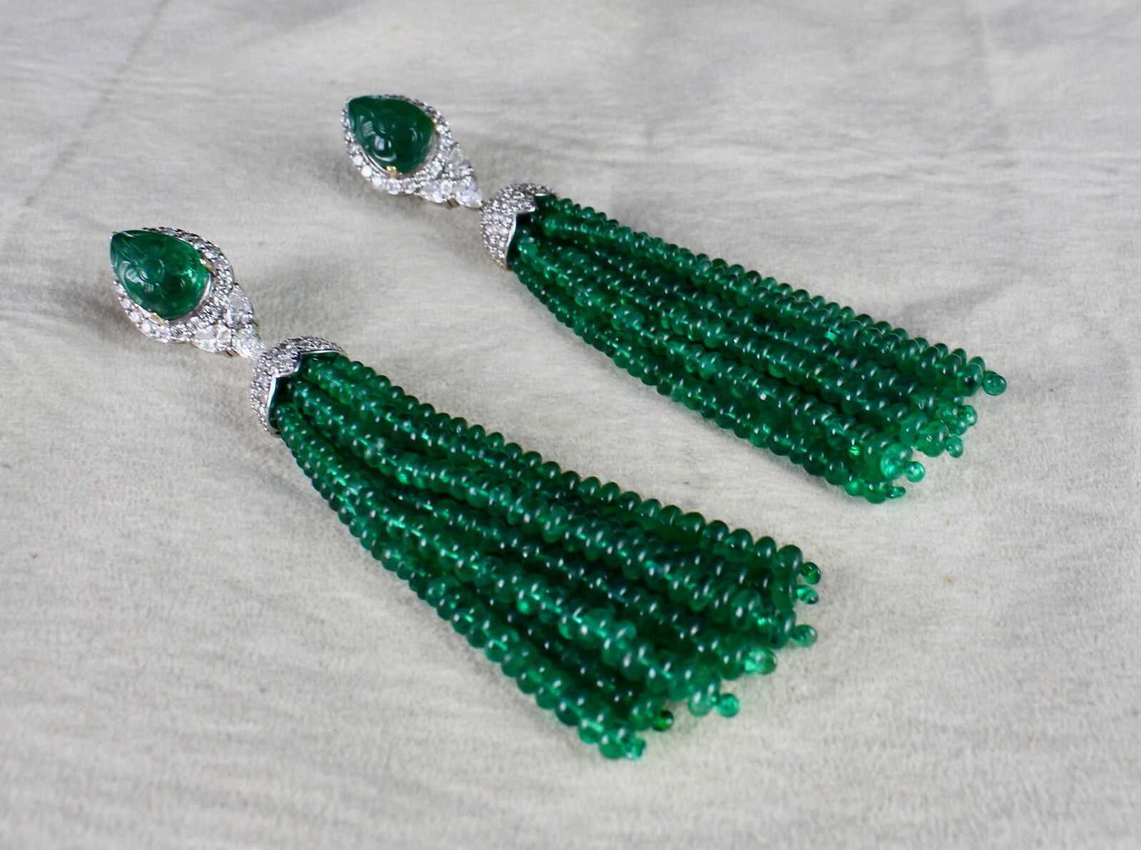 Certified Natural Zambia Emerald 198ct Natural Diamond 18k Gold Tassel Earrings