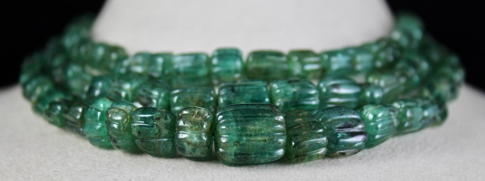 Antique Natural Emerald 746 Ct Beaded Necklace 3 Line Carved Gemstone Certified