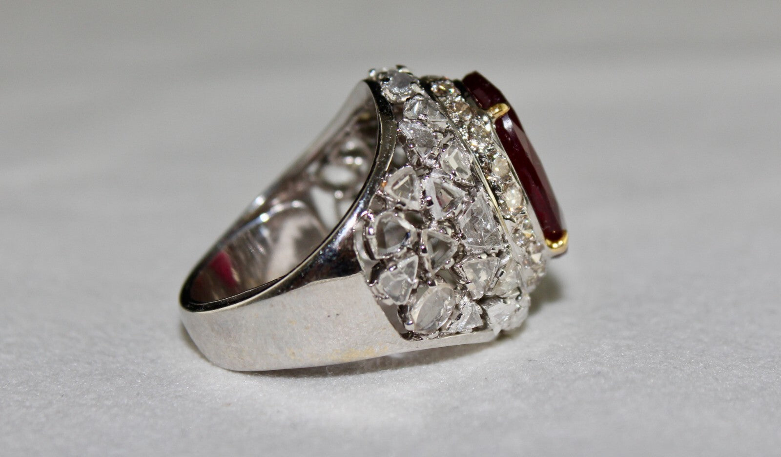 Certified Natural Rubellite Tourmaline 10ct Diamond 18k Gold Vintage Ring