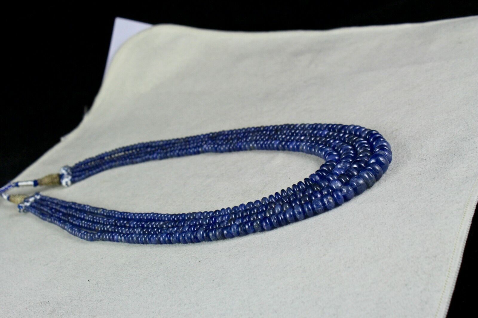 OLD BURMA NATURAL BLUE SAPPHIRE BEADS ROUND 4 LINE 477 CARATS GEMSTONE NECKLACE