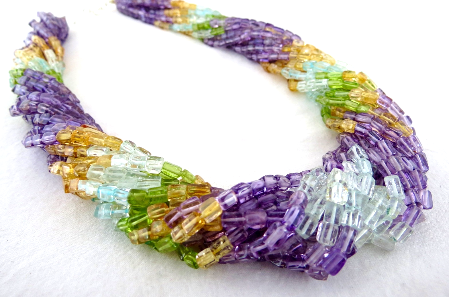 Natural Multi Peridot Citrine Amethyst Square Beads 1235ct Stone Necklace