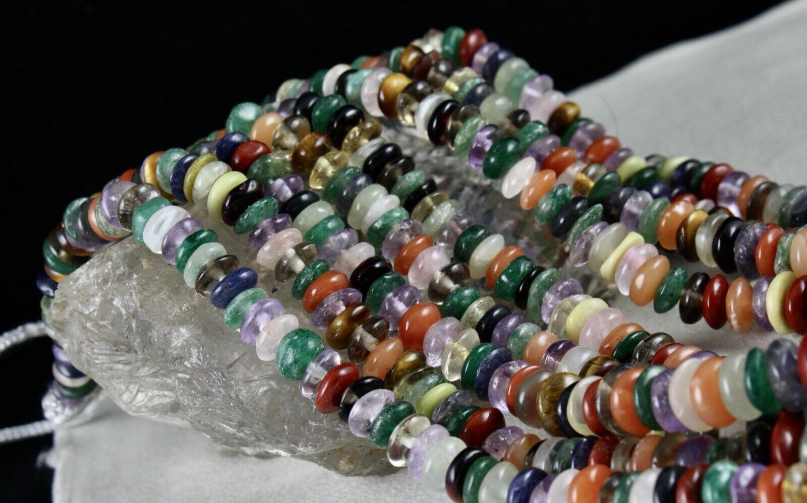 Vintage Multi Semi Precious Beads Button 5 L 1576 Ct Gemstone Fashion Necklace