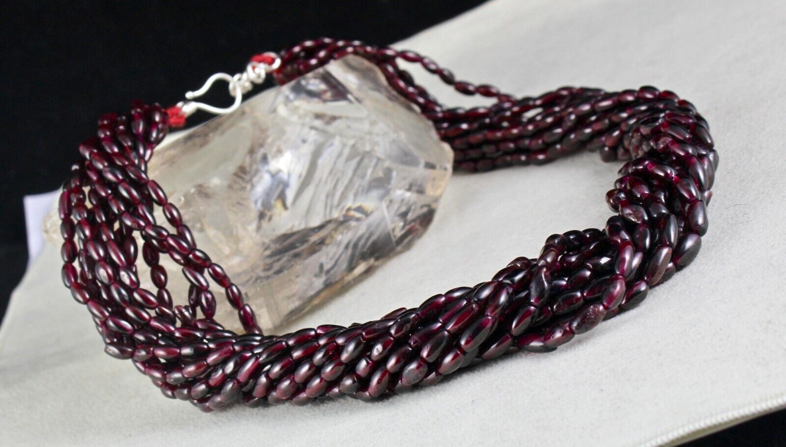 Exclusive Natural Red Garnet Beads Fancy 12 L 1135 Ct Gemstone Silver Necklace