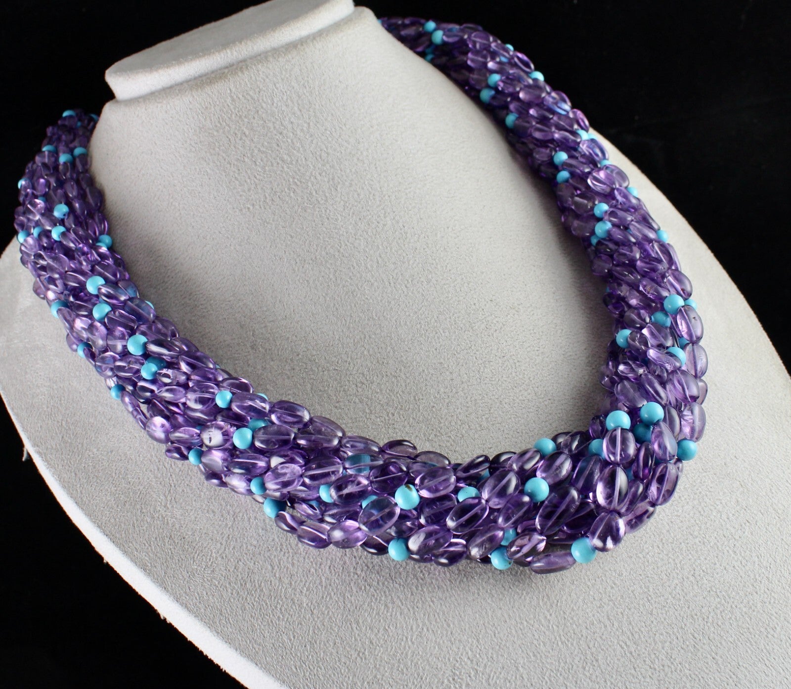 Certified Natural Amethyst 1840ct Turquoise Beads Fashion Necklace For Women