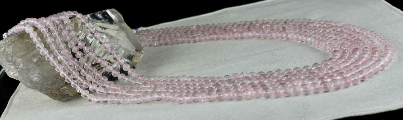Natural Rose Quartz Beaded Necklace 775 Ct Round Ladies Gemstone 6 L