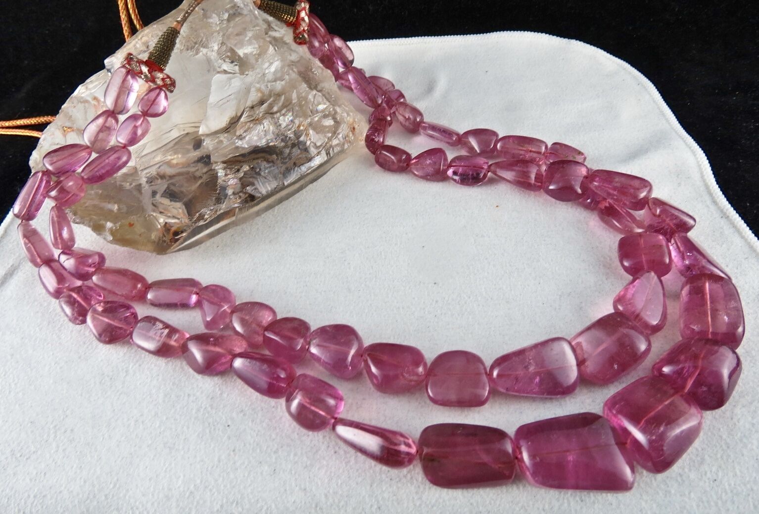 GTL CERTIFIED NATURAL PINK TOURMALINE RUBELLITE BEADS TUMBLE 2L 908 CTS NECKLACE