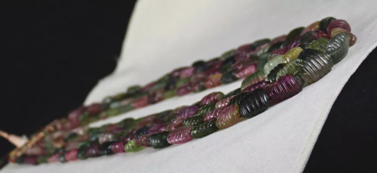 Natural Multi Colour Tourmaline Beads Carved Long 4L 1074 Ct Gemstone Necklace