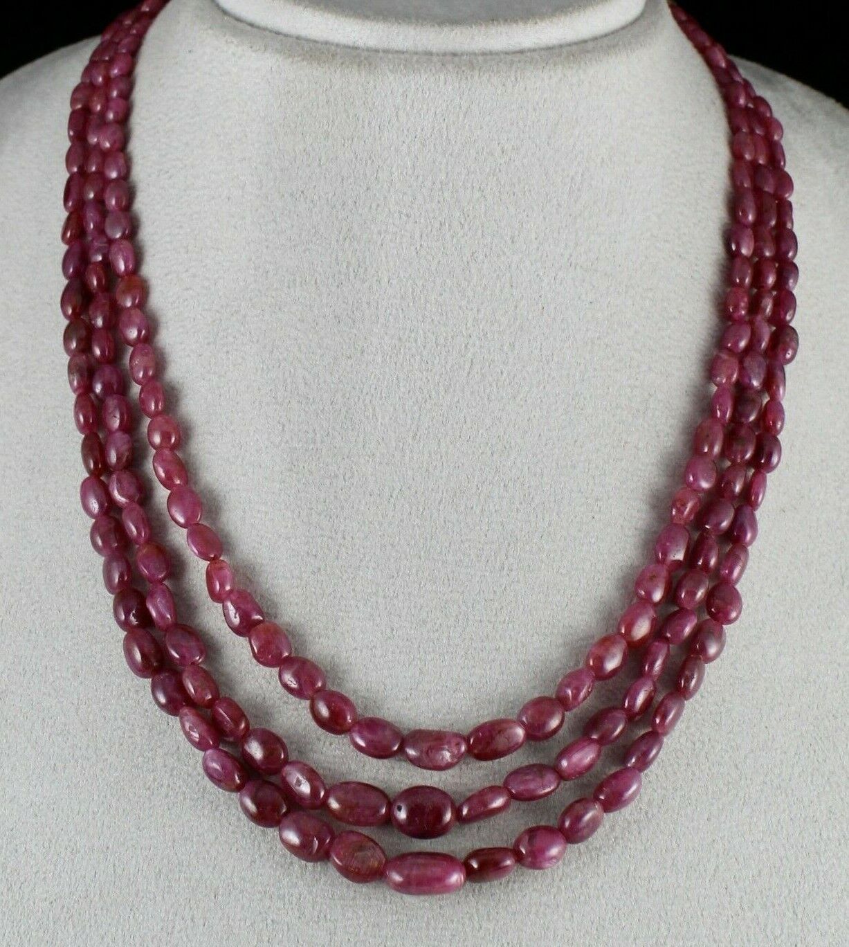 Certified Natural Ruby Beads 3 L 417 Cts Long Cabochon Gemstone Fashion Necklace