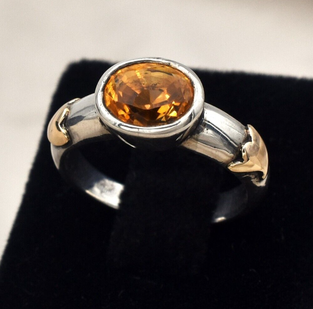 Vintage Yellow Citrine Cut 18k Gold 925 Silver Unisex Men Women Victorian Ring