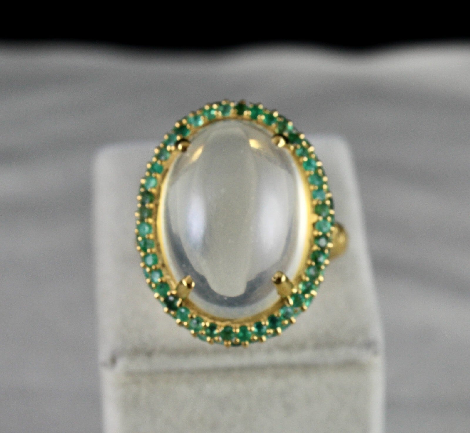 Certified Natural Moonstone 109ct Cabochon Emerald Sterling Silver Gemstone Ring