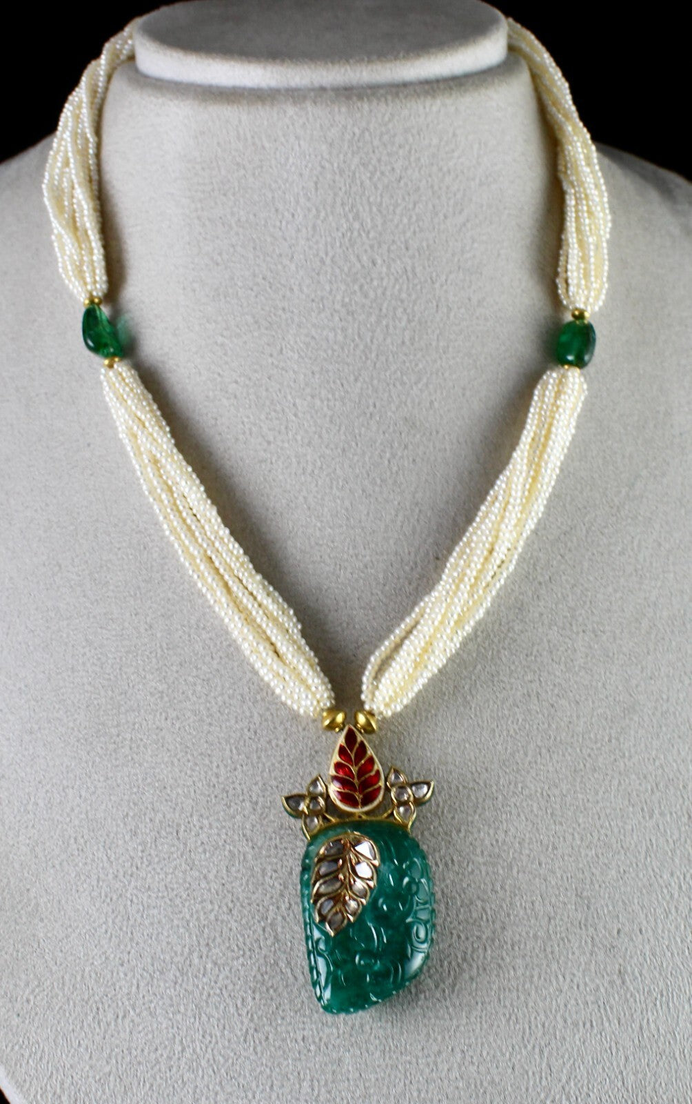 Certified Natural Zambia Emerald 10ct Natural Diamond Gold Jadau Necklace