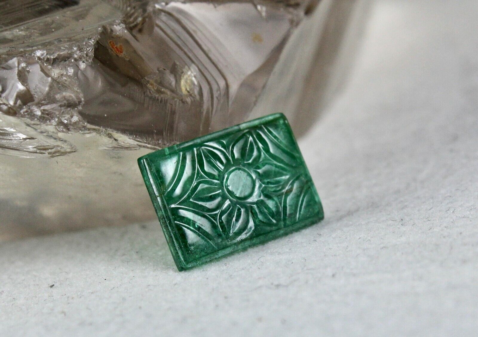 NATURAL ZAMBIA EMERALD RECTANGLE CARVED 3.64 CARATS GEMSTONE FOR RING PENDANT