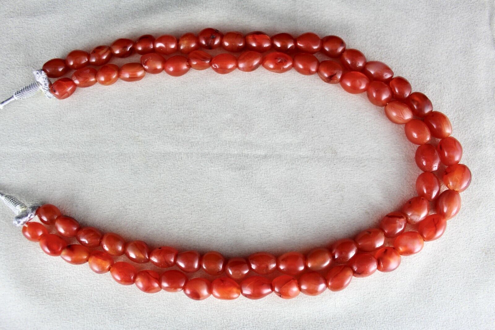 RED NATURAL CARNELIAN BEADS LONG 2 LINE 836 CARATS GEMSTONE FASHION NECKLACE