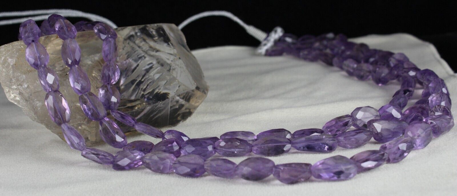 Natural Amethyst Beads Faceted Tumble 3L 790 Ct Purple Gemstone Fashion Necklace