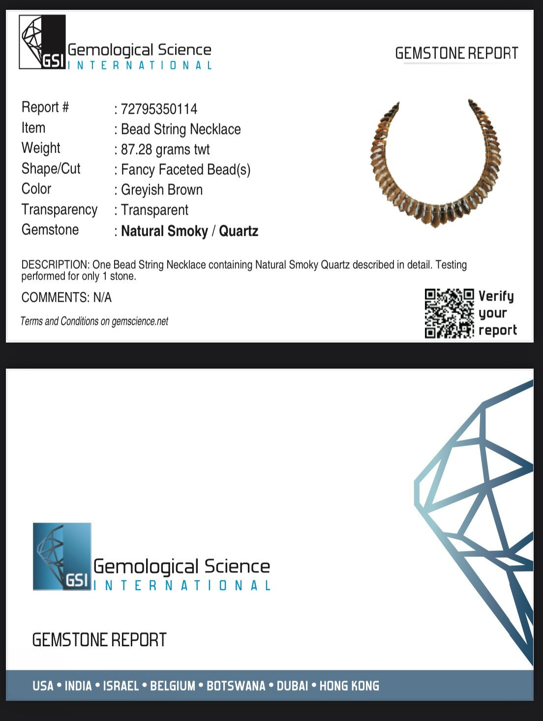 Certified Natural Smoky Quartz 478 Ct Sterling Silver Black Gemstone Necklace