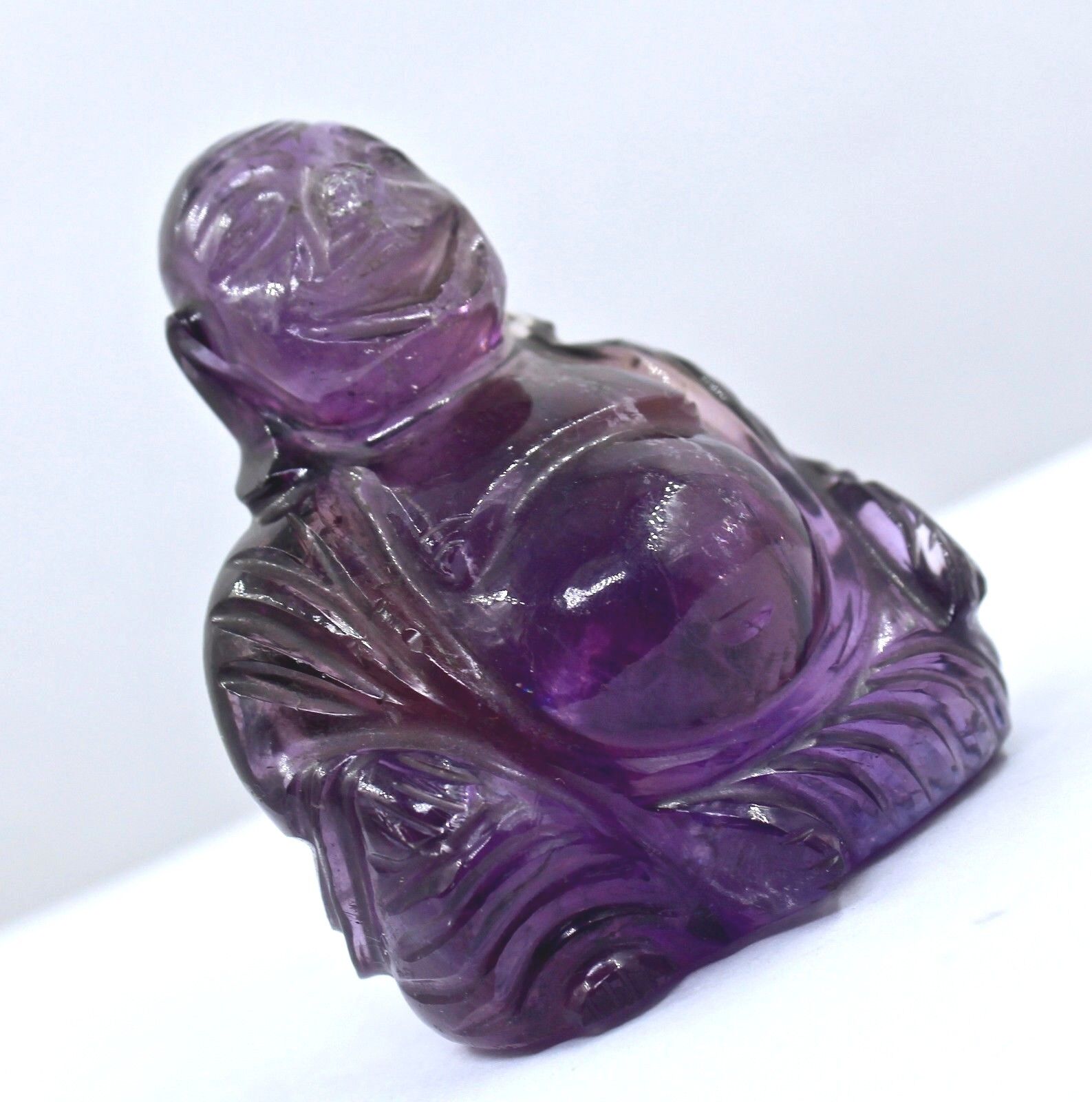 NATURAL AMETHYST LAUGHING BUDDHA 680 CARATS GEMSTONE STATUE FOR HOME DECOR