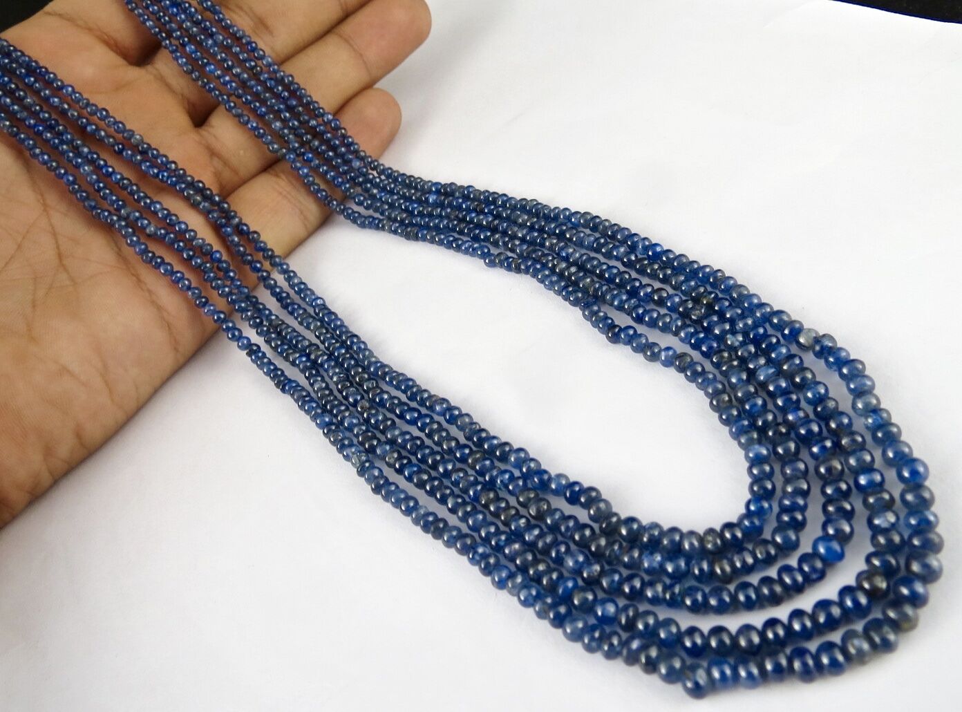 NATURAL BLUE SAPPHIRE BEADS ROUND 5 LINE 289 CARATS GEMSTONE SILVER NECKLACE