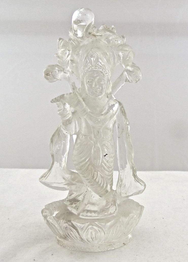 SPIRITUAL NATURAL ROCK CRYSTAL QUARTZ LORD KRISHNA 1190 CTS GEMSTONE STATUE 