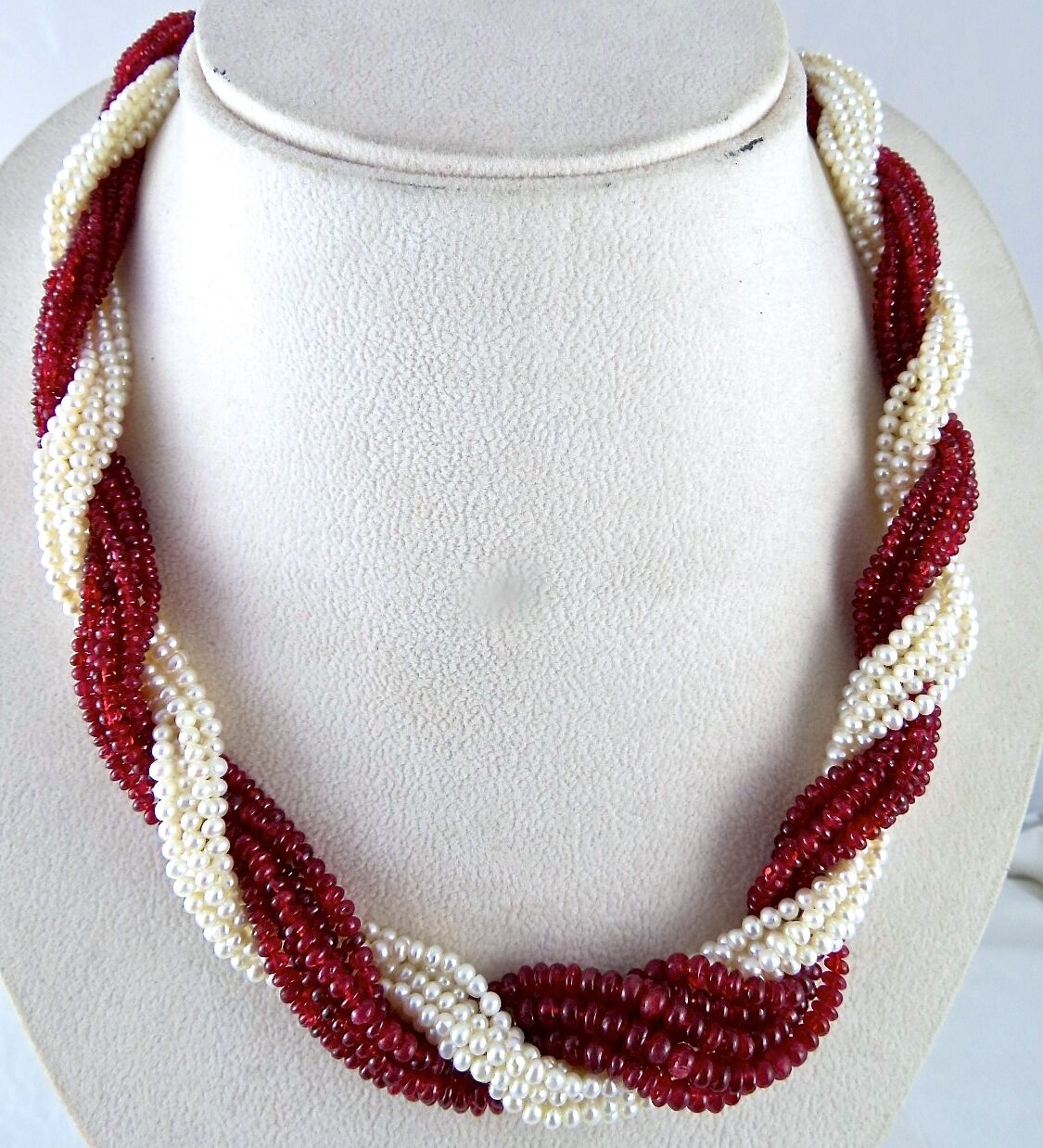 Natural Red Spinel Fresh water Pearl Bead Round 592 Ct Twisted Gemstone Necklace