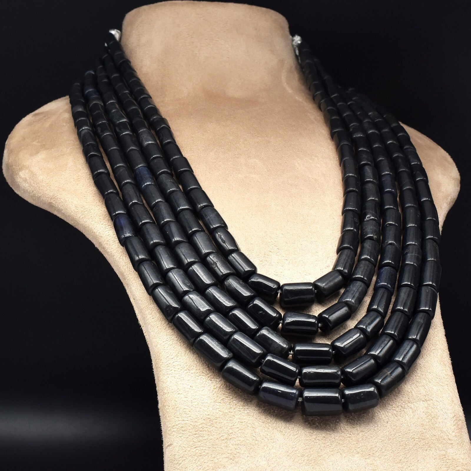 Natural Black Jade Tube Beads 5 L 1579 Ct 16mm Gemstone Fashion Necklace