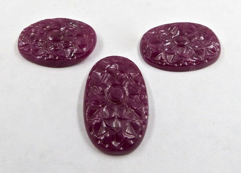 Certified Natural Ruby Carved Oval 27x16 Mm 64.48ct Gemstone Earring Pendant