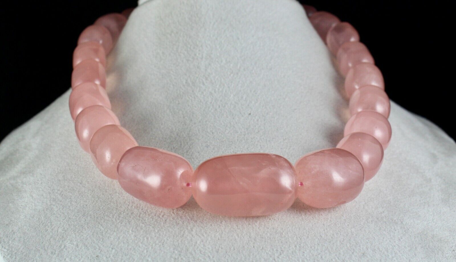 40MM NATURAL ROSE QUARTZ BEADS LONG CABOCHON 1406 CTS GEMSTONE SILVER NECKLACE