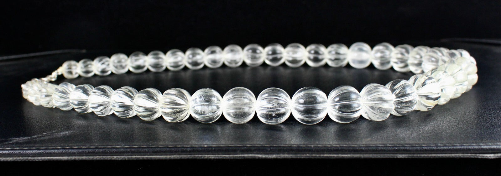 Sterling Silver Natural Rock Crystal Quartz Melon Beaded Necklace 1169 Ct
