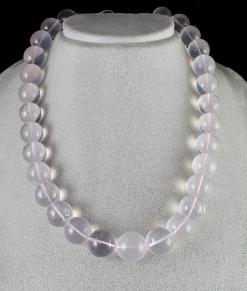 NATURAL ROSE QUARTZ BEADS ROUND 1 LINE 1041 CT GEMSTONE FASHION SILVER NECKLACE