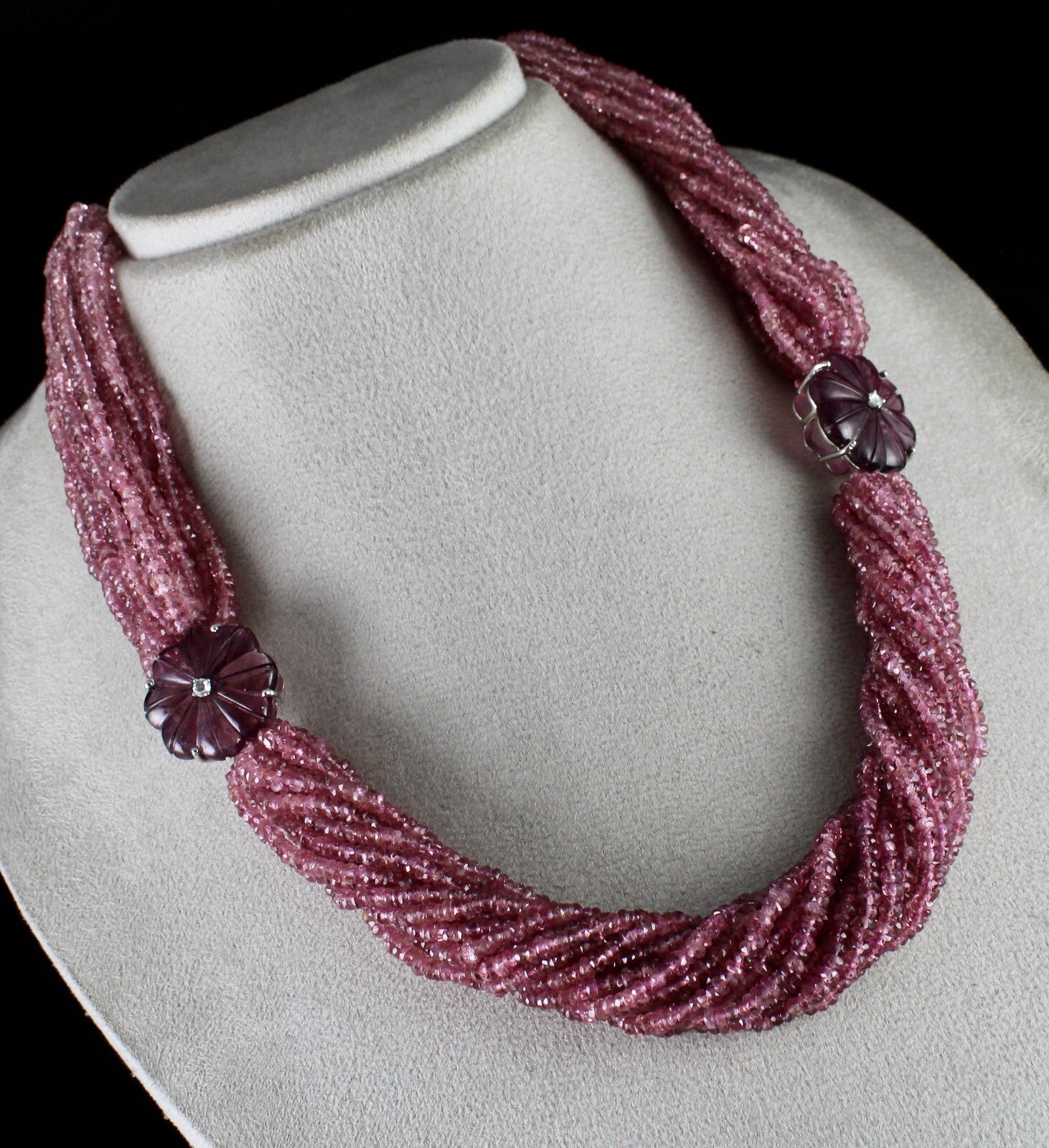 Certified Natural Pink Tourmaline 878ct Carved Sterling Silver Necklace