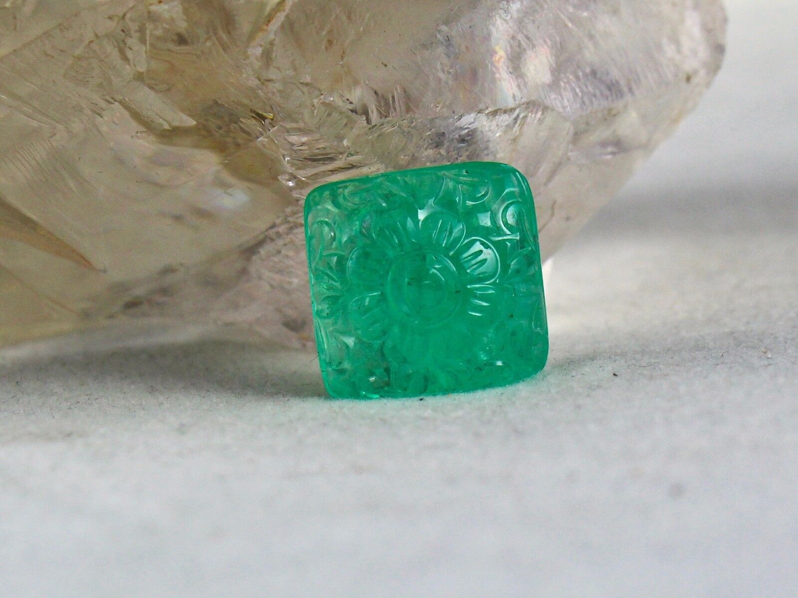 Natural Emerald Mughal Engraved 16mm Square 18.60 Ct Gemstone For Ring Pendant