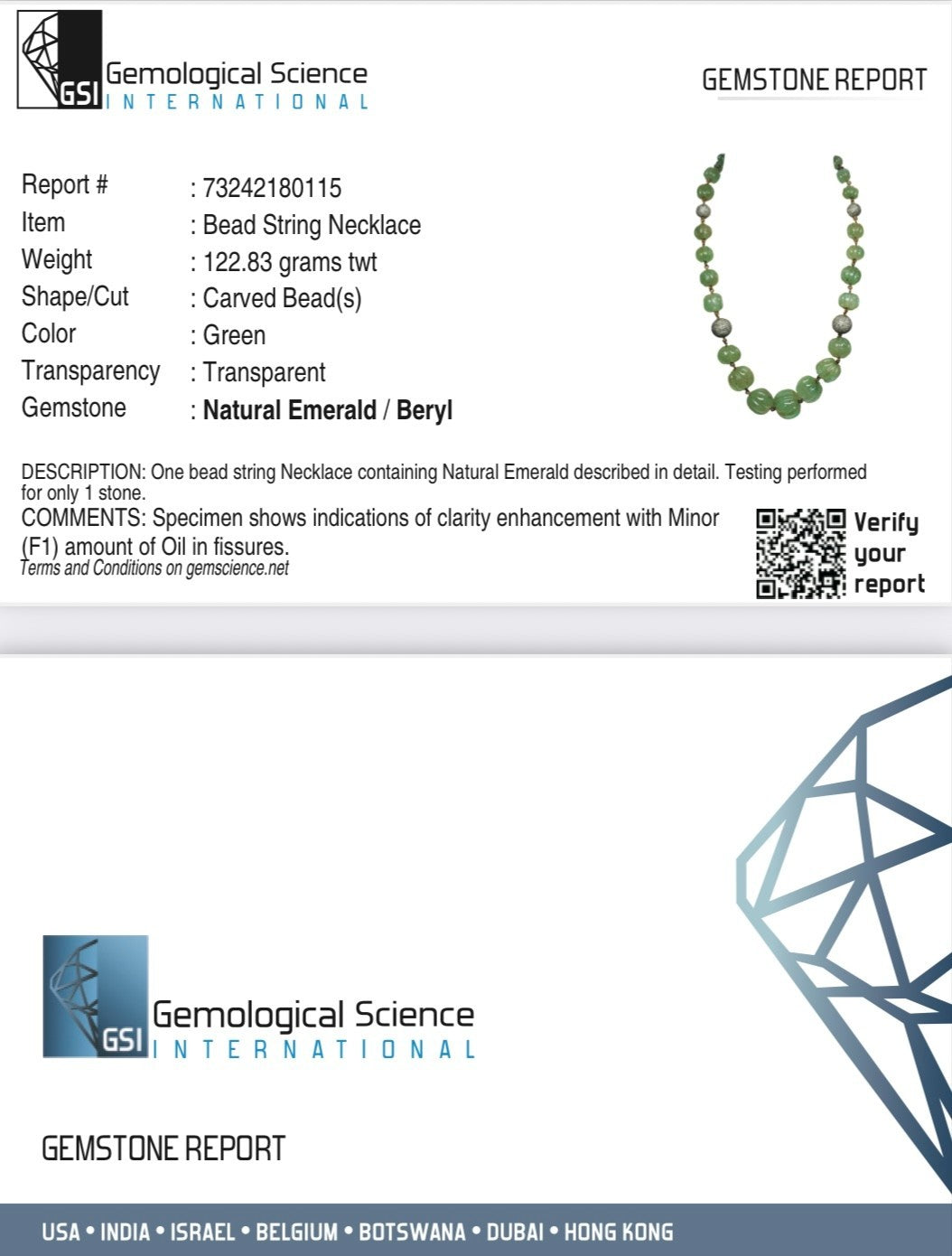 Certified Natural Colombian Emerald 550 Ct Sterling Silver Necklace Earring Set