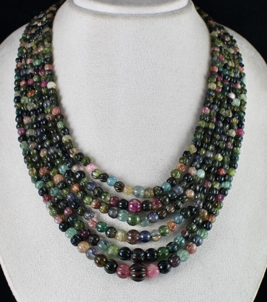 NATURAL MULTI COLOUR TOURMALINE BEADED MELON 6 L 841 CARATS GEMSTONE NECKLACE