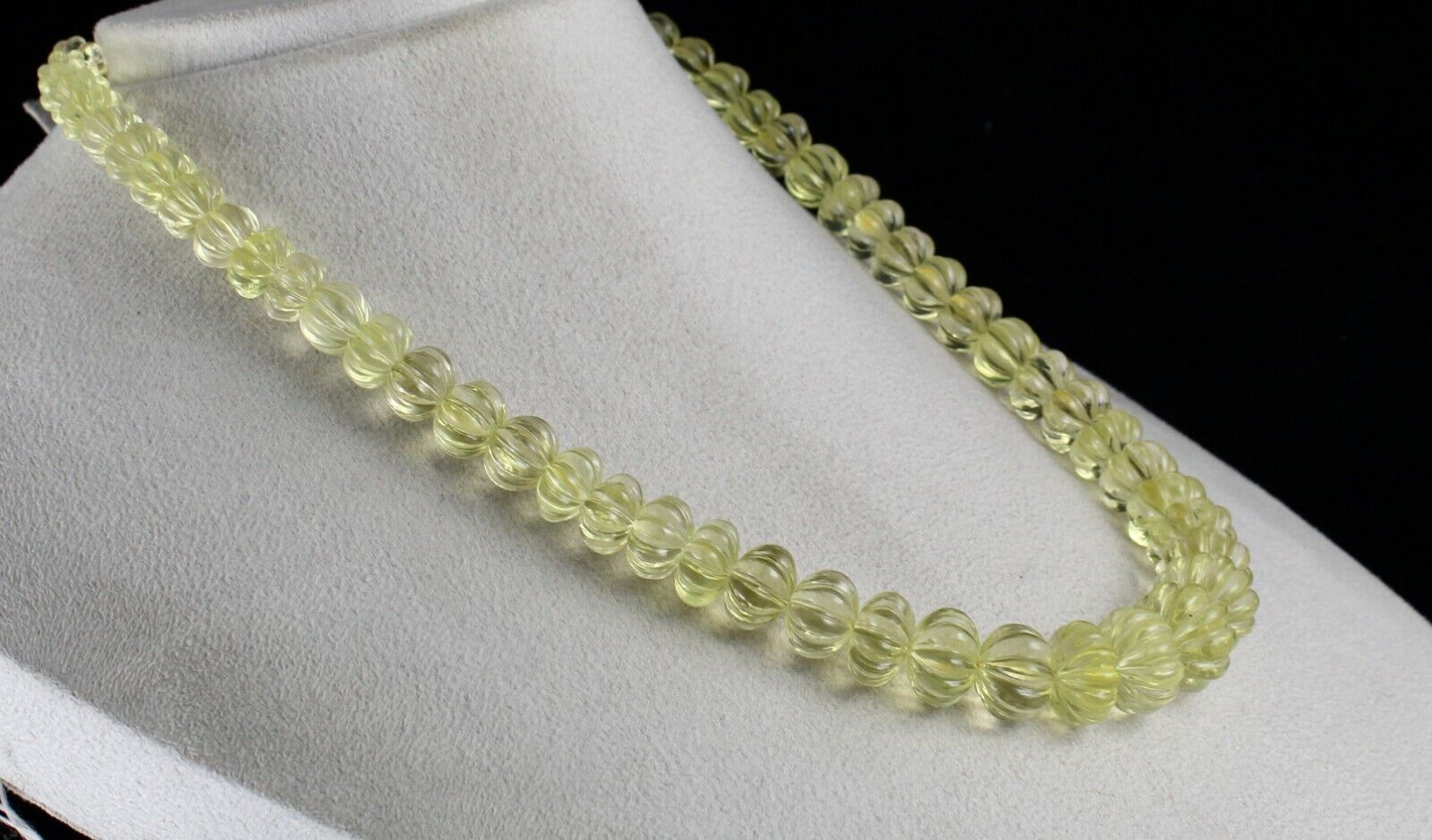 Natural Lemon Quartz Beads Carved 523 Ct Semi Precious Gemstone Necklace