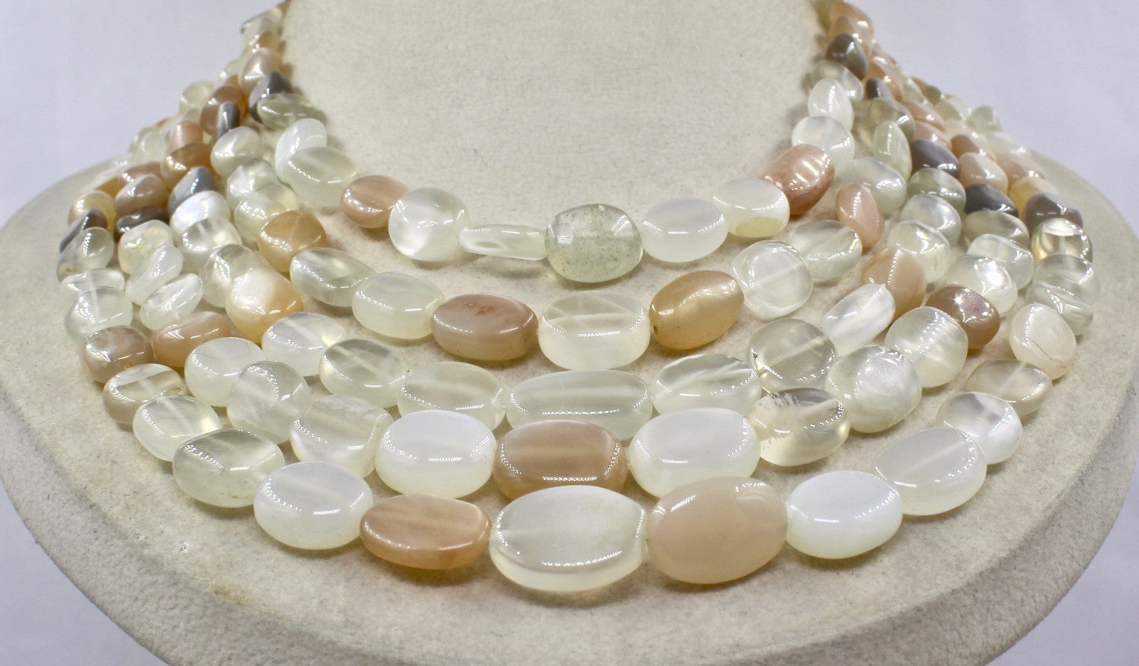 Natural Multi Moonstone 950 Ct Beads Cabochon Gemstone Necklace For Party