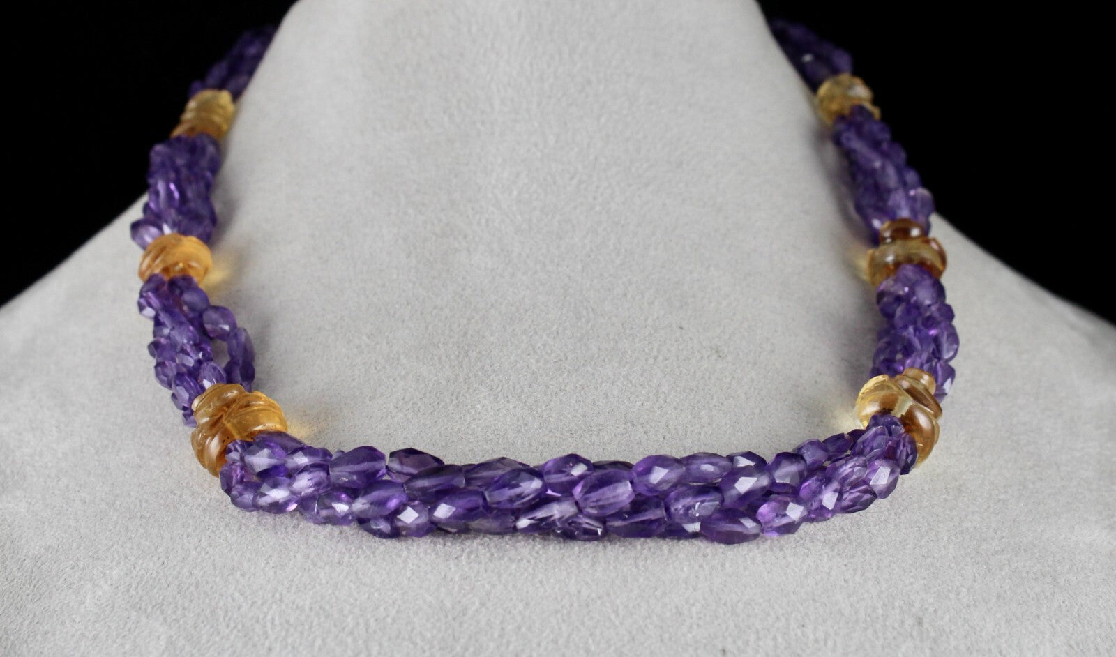 Natural Amethyst 331ct Faceted Citrine Ganesha Carved Beaded Necklace