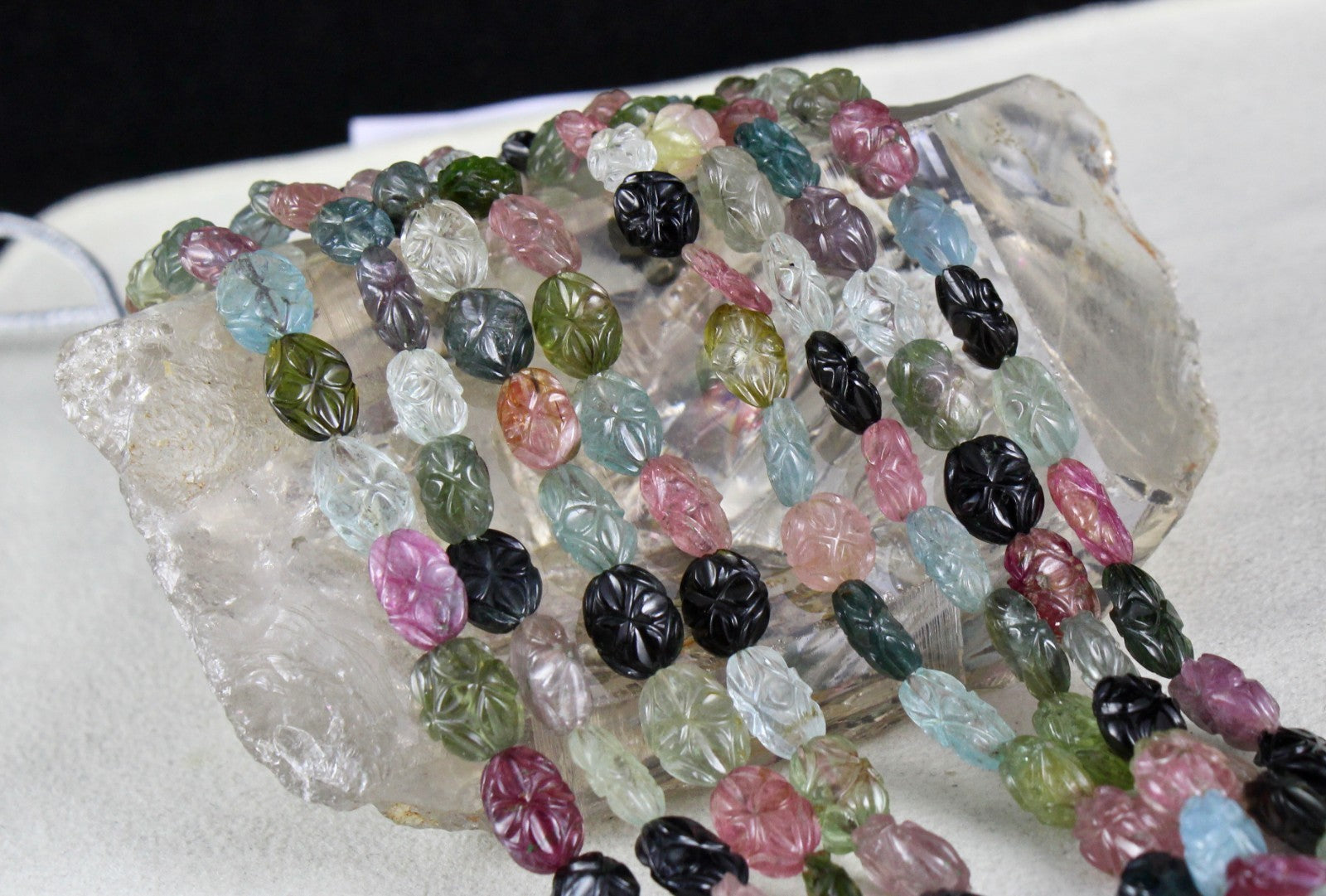 Certified Natural Multi Tourmaline Aquamarine Beads 564 Ct Gemstone Old Necklace