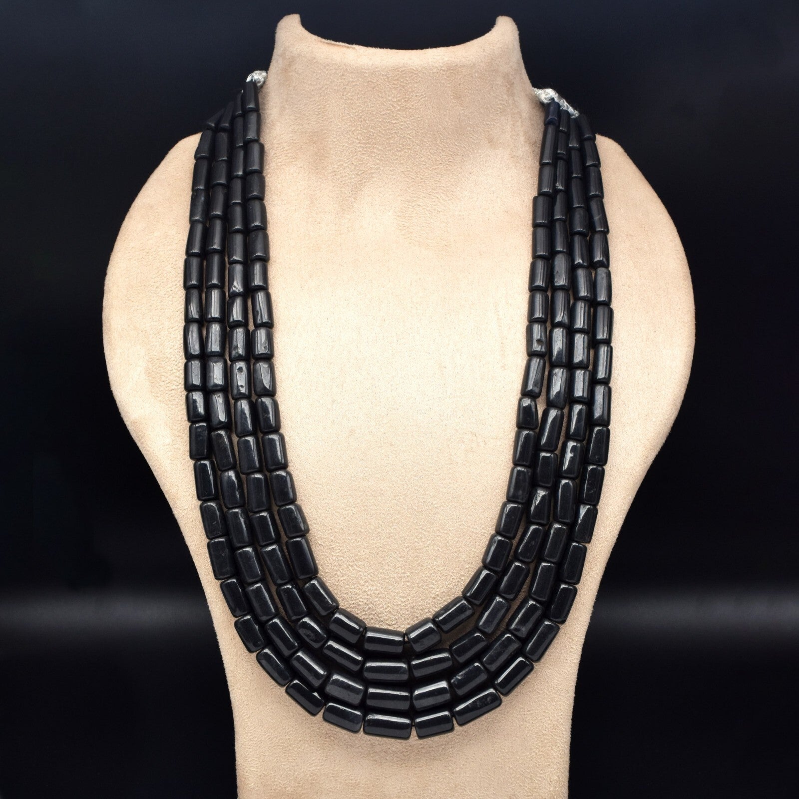 Natural Black Jade 1105 Ct Beads Fashion Necklace Big 16mm Tube Gemstone