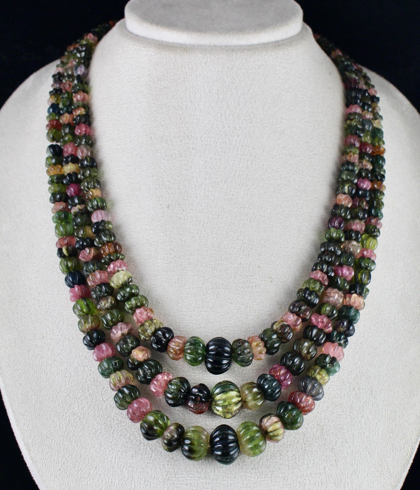 Certified Estate Natural Multi Tourmaline 920ct Melon Carved Gemstone Necklace