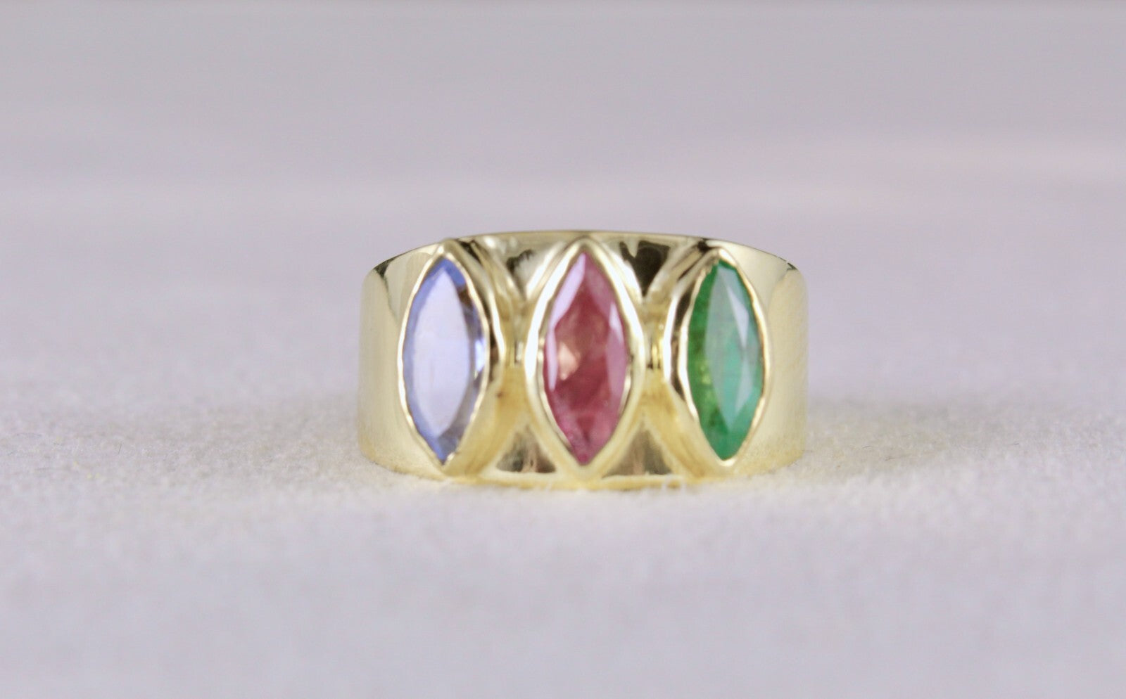 Elegant Natural Emerald 41.75ct Ruby Sapphire Marquise Sterling Silver Ring