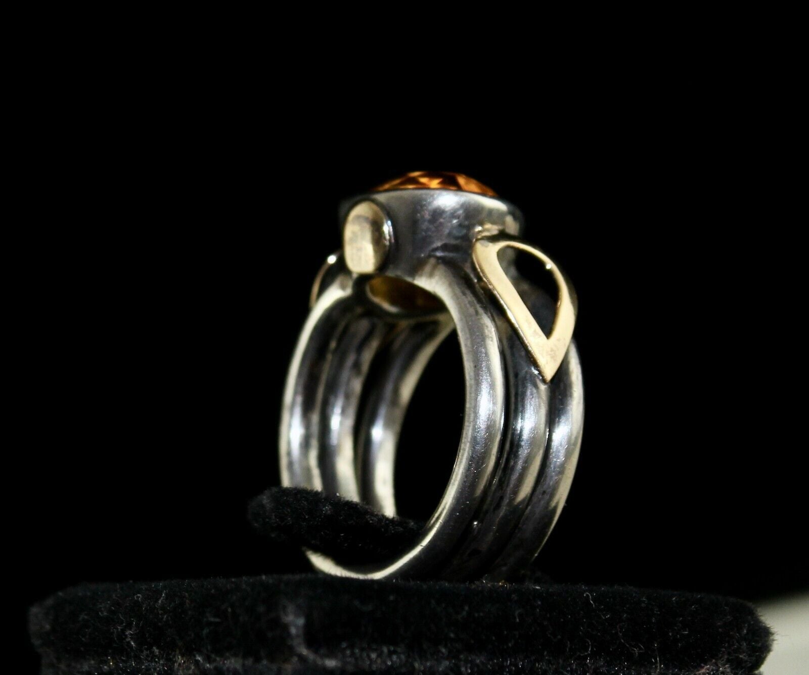 ANTIQUE NATURAL YELLOW CITRINE CUT 18K GOLD LADIES RING IN 925 STERLING SILVER