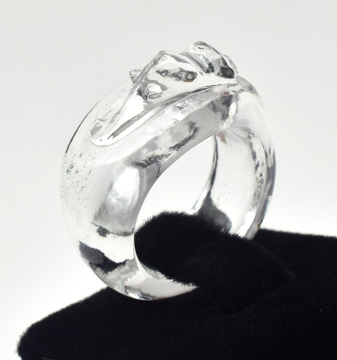 Natural Rock Crystal Quartz 41ct Carved Ganesha Gemstone Men Women Fashion Ring