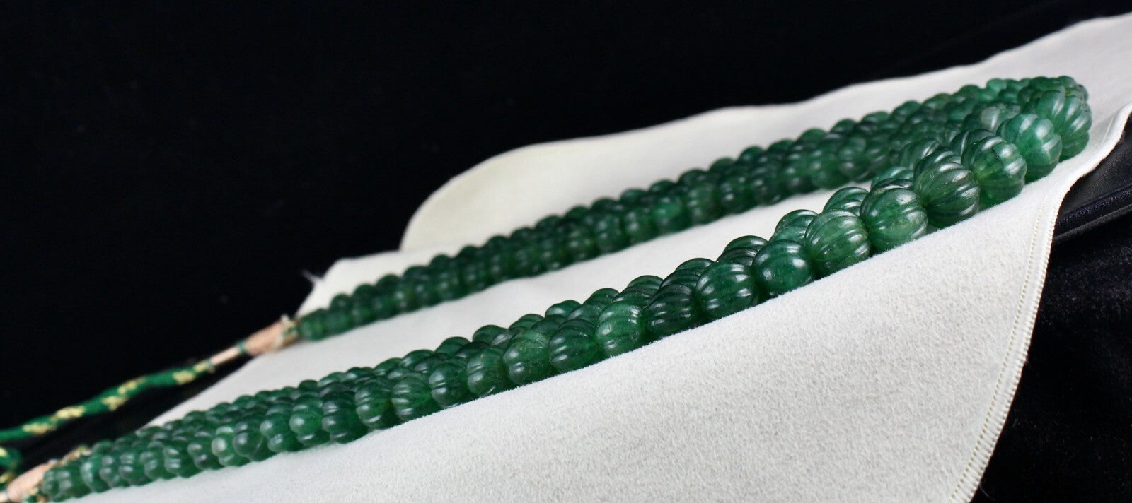 Emerald Green Quartz Melon Beaded Necklace 1486 Ct Carved Gemstone