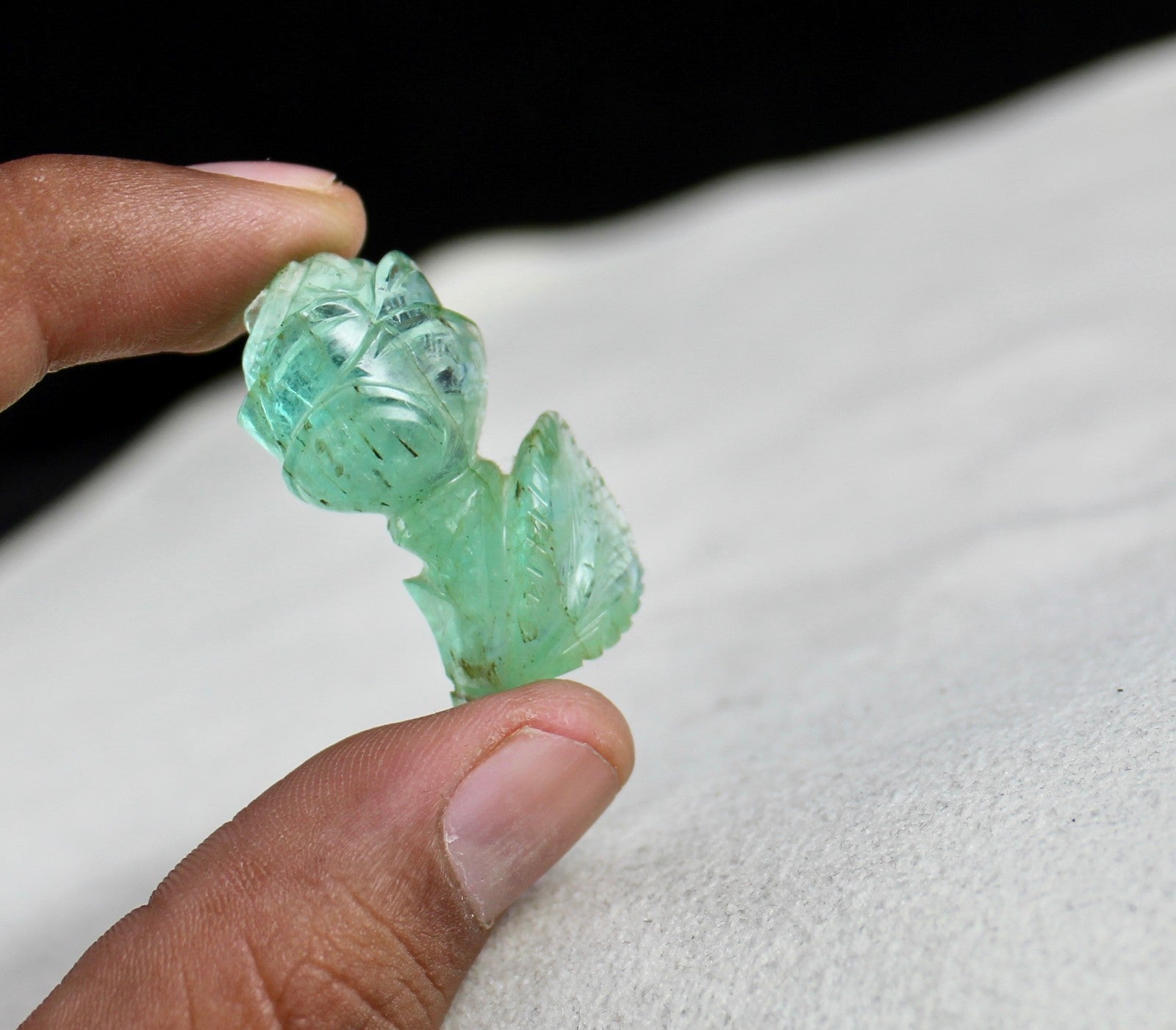 Certified Gtl Natural Colombian Emerald 49 Ct Carved Rose Loose Gemstone