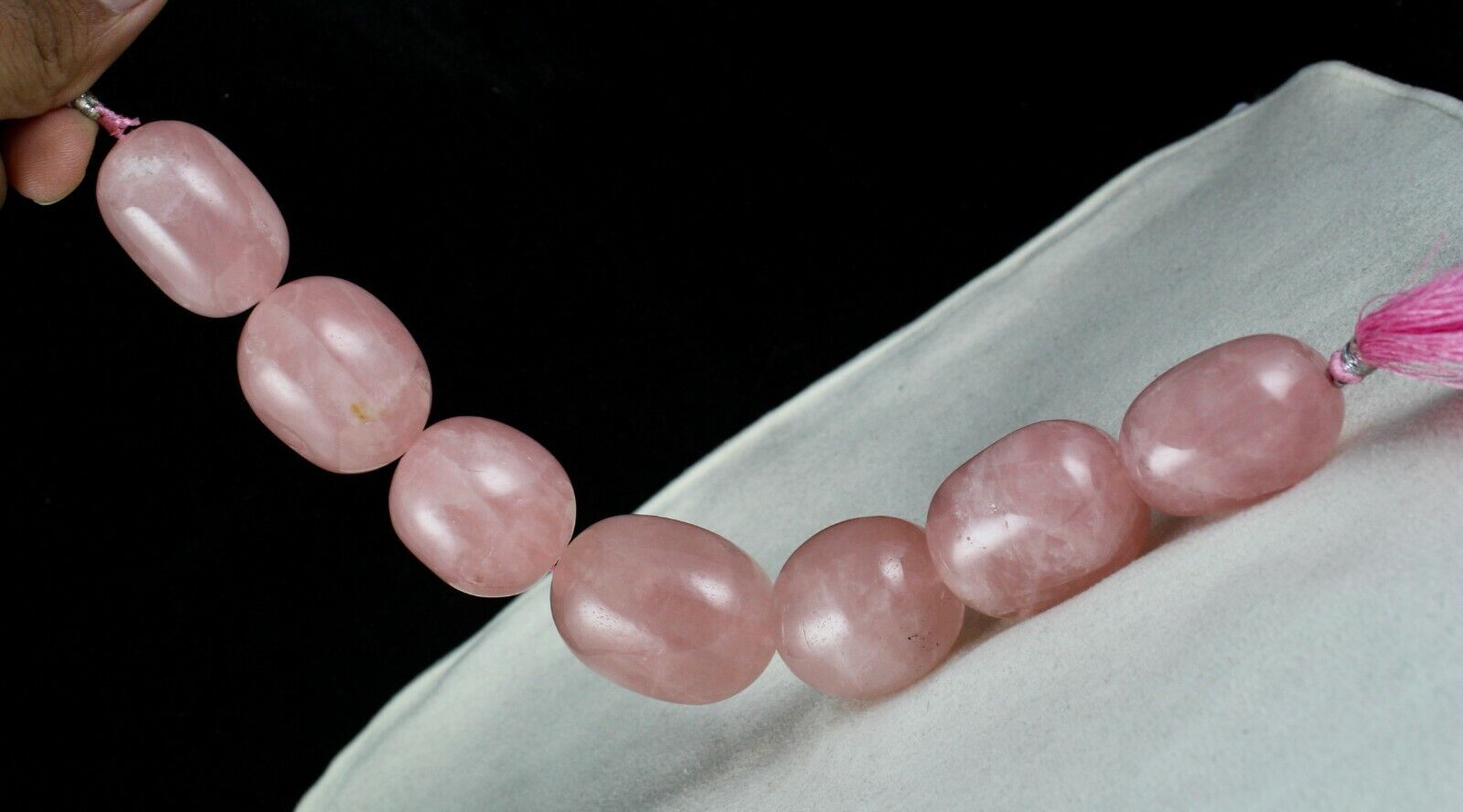 PINK NATURAL ROSE QUARTZ LONG OVAL BEADS 7 PCS 1369 CTS GEMSTONE FOR DESIGNING