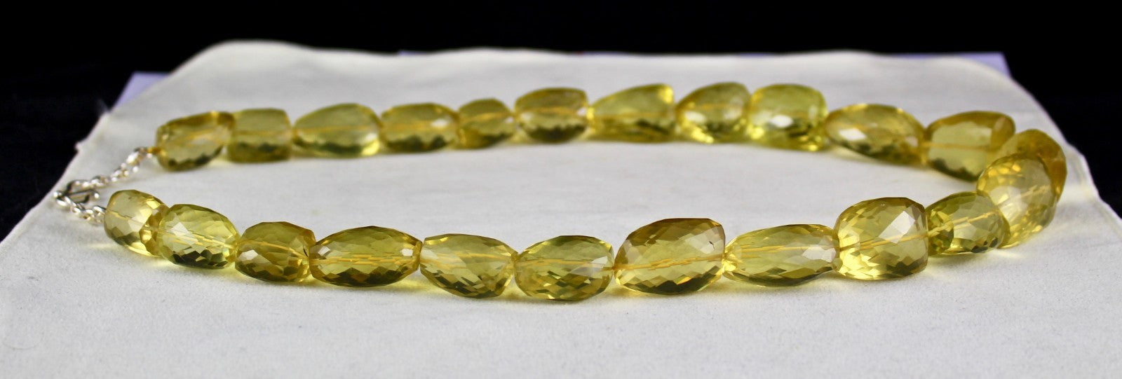 Certified Natural Lemon Quartz Beads 1354 Ct Faceted Sterling Silver Necklace