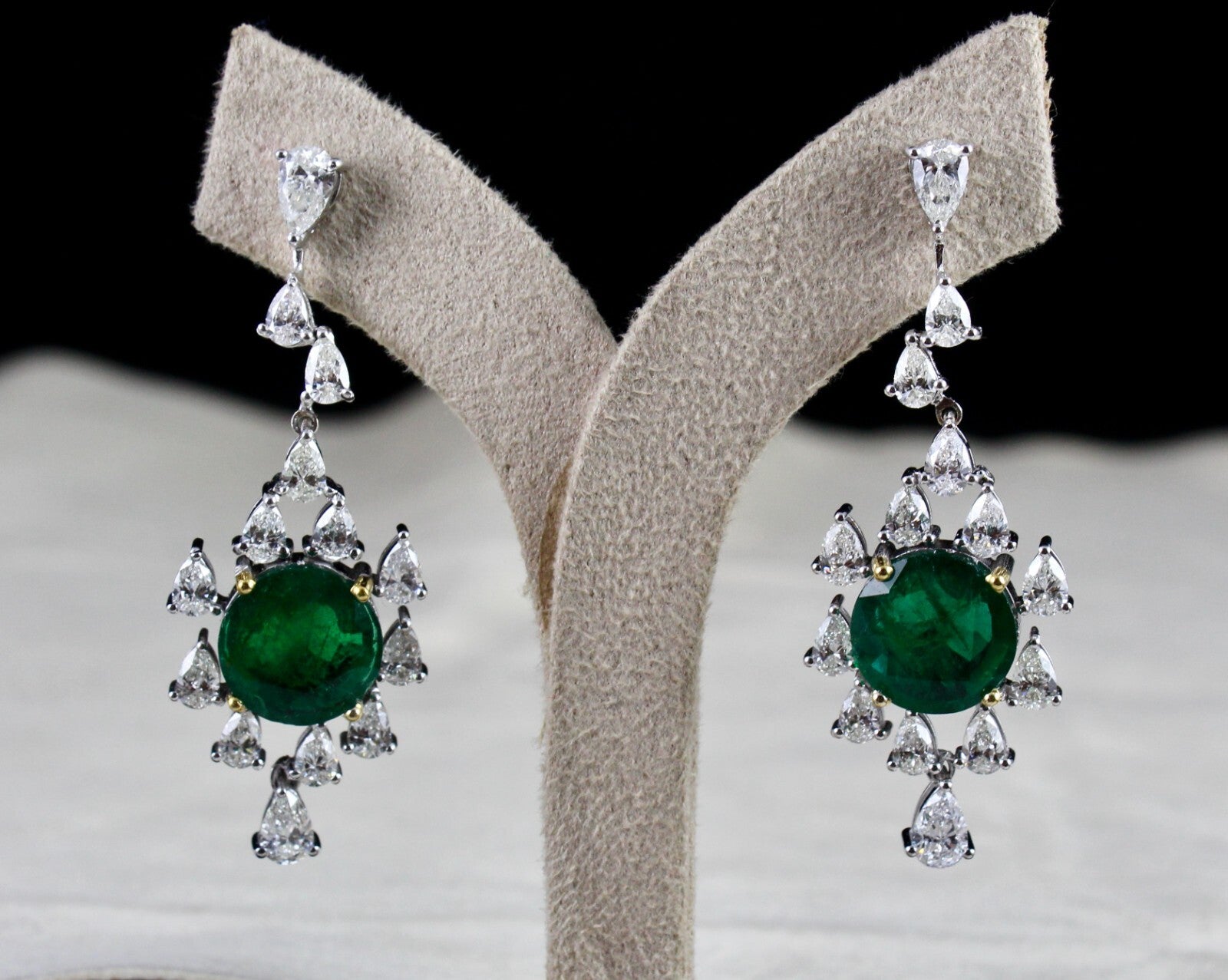 Certified 18k Gold Zambian Emerald 49.6ct Natural Diamond Cut Dangle Earrings