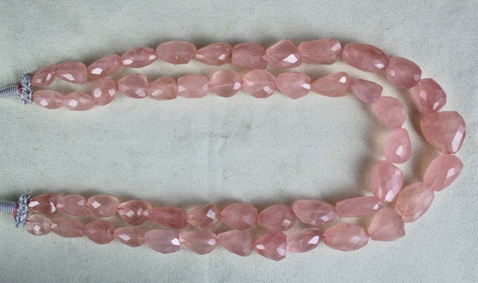 NATURAL ROSE QUARTZ TUMBLE CABOCHON 2 LINE 889 CTS BEADS GEMSTONE NECKLACE