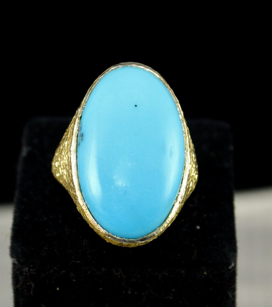 Natural Arizona Turquoise 50ct Cabochon 925 Sterling Silver Gold Ring