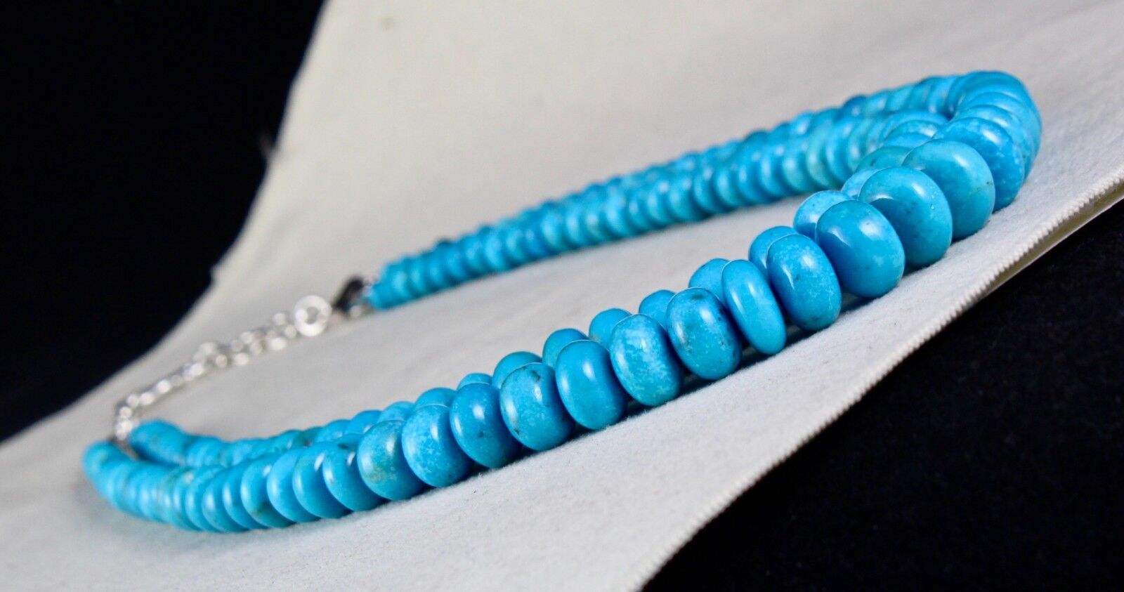 13MM NATURAL REAL TURQUOISE BEADS ROUND 542 CARATS GEMSTONE SILVER NECKLACE